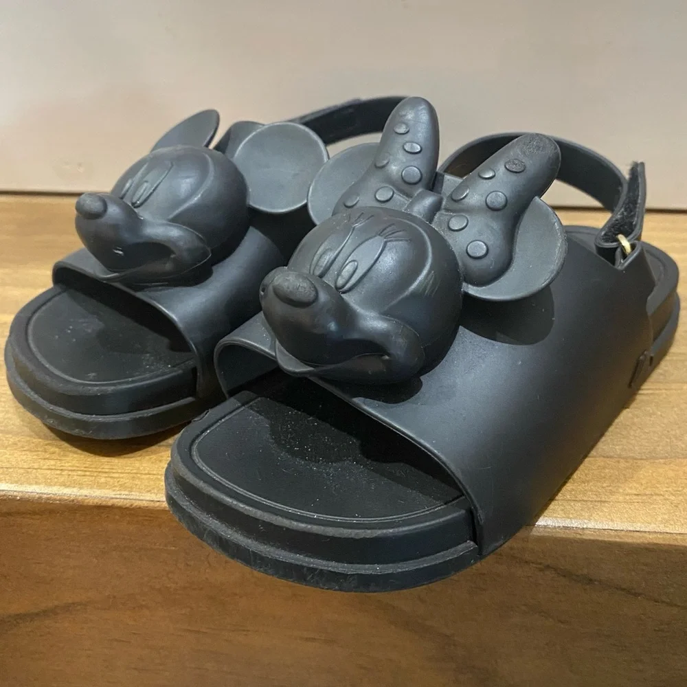 MINI MELISSA Disney Beach Slide Black Sandals‎ 3D Mickey & Minnie Sz 9